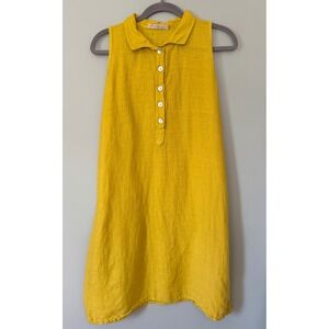 Stella Martini 100% Italian Linen Sleeveless Collared Dress Large Chartreuse